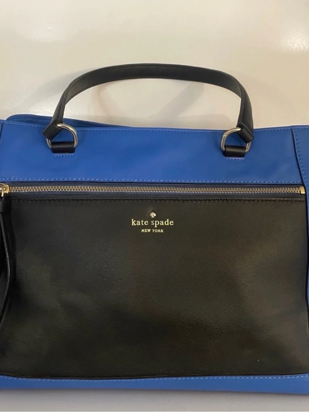 Rare limited edition kate spade Black and Blue Leather Top-Handle Tote